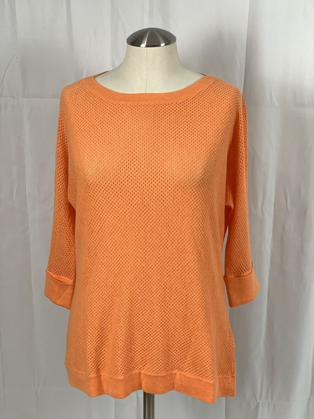 J Jill Orange 3/4 Sleeve Open Weave Sweater Orange Size XS Athleisure Preppy